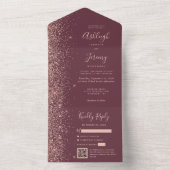 Rose Gold Glitter Burgundy QR Code Wedding All In One Einladung (Innen Boden)