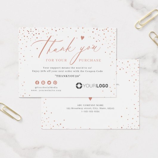 Rose Gold Glitter Business Logo Thank you Einsatz (Büro)