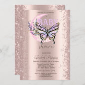 Rose Gold Glitter Butterfly Moon Baby Shower Einladung (Vorne/Hinten)