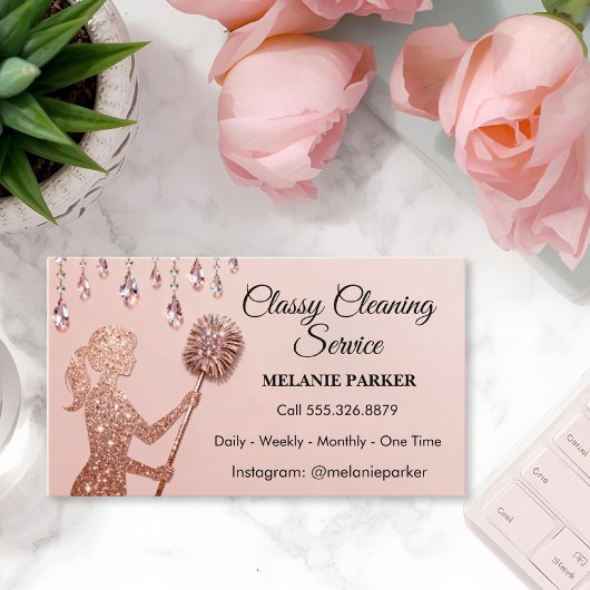 Rose Gold Glitter Classy Cleaning Services Visitenkarte