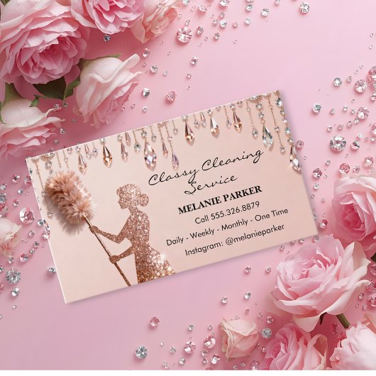 Rose Gold Glitter Classy Cleaning Services Visitenkarte