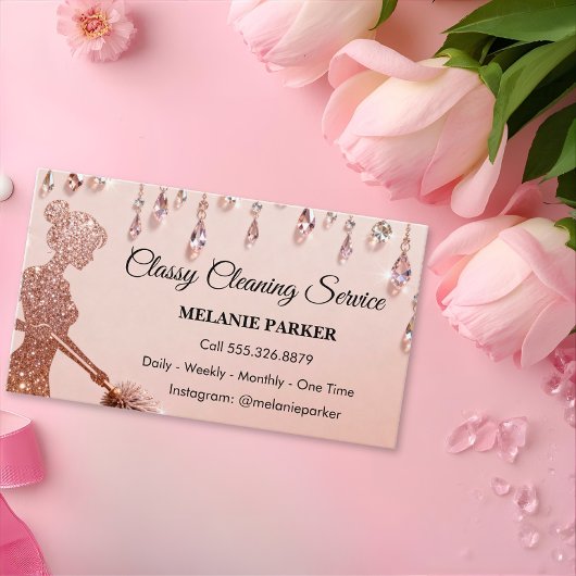 Rose Gold Glitter Classy Cleaning Services Visitenkarte