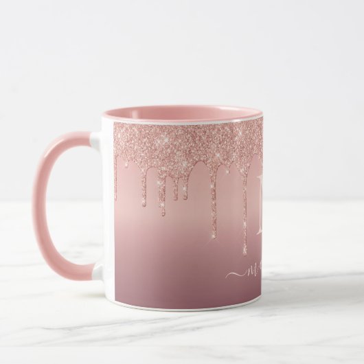 Rose Gold Glitter Coffee Mug Your Name and Letter Tasse (Links)