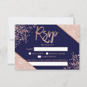 Rose gold glitter confetti navy blue rsvp wedding karte (Vorderseite)