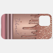 Rose Gold Glitter Drip Custom Name Monogram iPhone Hülle (Hinten horizontal)