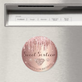 Rose Gold Glitter Drip Diamond Sweet Sixteen Magnet (In Situ (Geschirrspüler))