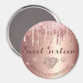 Rose Gold Glitter Drip Diamond Sweet Sixteen Magnet (Vorderseite/Rückseite)