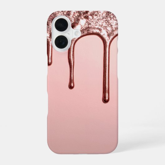 Rose Gold Glitter Drip – Glam Metallic iPhone 16 Hülle (Rückseite)
