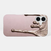 Rose Gold Glitter Drip – Glam Metallic iPhone 16 Hülle (Rückseite (Horizontal))