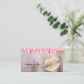 Rose Gold Glitter Drip Lips Makeup Artist Salon Visitenkarte (Stehend Vorderseite)