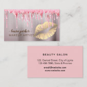 Rose Gold Glitter Drip Lips Makeup Artist Salon Visitenkarte (Vorne/Hinten)