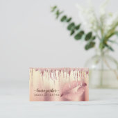 Rose Gold Glitter Drip Lips Makeup Artist Salon Visitenkarte (Stehend Vorderseite)