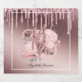 Rose Gold Glitter Drips 50th Birthday Surprise Schaumweinetikett (Einzelnes Label)