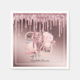 Rose Gold Glitter Drips 50th Birthday Surprise Serviette