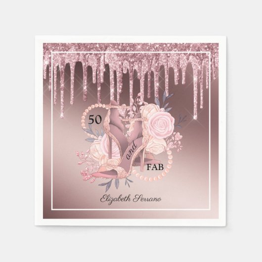 Rose Gold Glitter Drips 50th Birthday Surprise Serviette (Vorderseite)