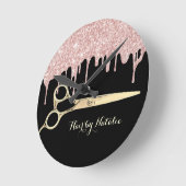 Rose Gold Glitter Drips Gold Scissor Hair Salon Runde Wanduhr (Winkel)