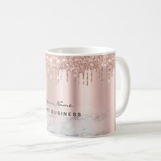 Rose Gold Glitter Drips Marble Custom Kaffeetasse (VorderseiteRechts)