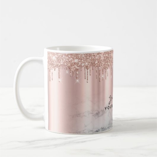 Rose Gold Glitter Drips Marble Custom Kaffeetasse (Links)