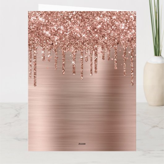 Rose Gold Glitter Drips Metallic Merry Christmas Karte (Rückseite)