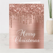 Rose Gold Glitter Drips Metallic Merry Christmas Karte (Vorderseite)