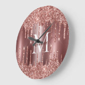 Rose Gold Glitter Drips Monogram Personalized Wall Große Wanduhr (Winkel)