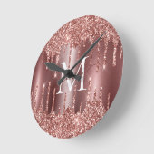 Rose Gold Glitter Drips Monogram Personalized Wall Runde Wanduhr (Winkel)