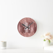 Rose Gold Glitter Drips Monogram Personalized Wall Runde Wanduhr (Zuhause)