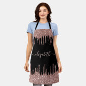 Rose Gold Glitter Drips Personalized Black Schürze (Getragen)