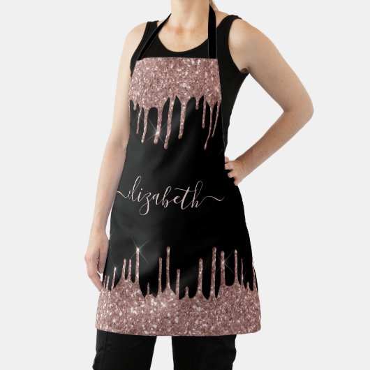 Rose Gold Glitter Drips Personalized Black Schürze (InSitu)