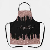 Rose Gold Glitter Drips Personalized Black Schürze (Vorderseite)