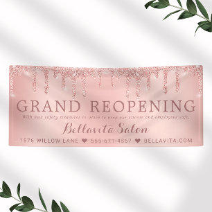 Rose Gold Glitter Drips Salon Wiedereröffnung Covi Banner