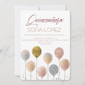 Rose Gold Glitter Elegante Quinceañera  Einladung