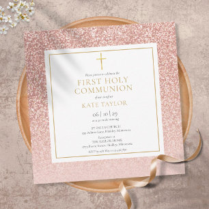Rose Gold Glitter Erstkommunion Quadrat Einladung