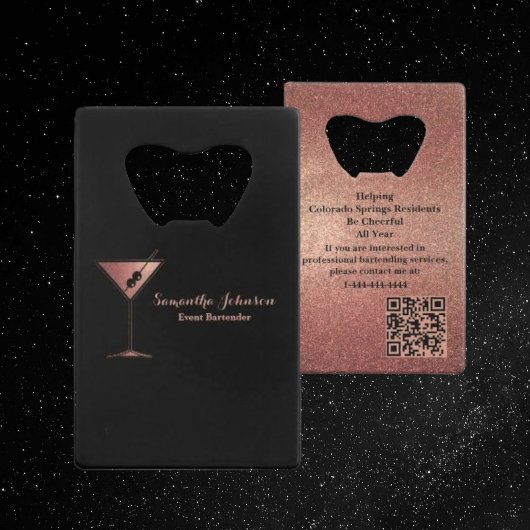 Rose Gold Glitter Event Barkeeper QR-Code Geldbeutel Flaschenöffner