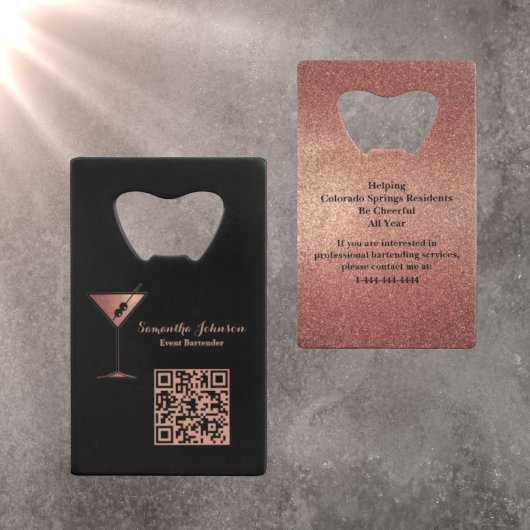 Rose Gold Glitter Event Barkeeper QR Code Geldbeutel Flaschenöffner