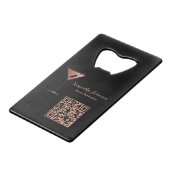 Rose Gold Glitter Event Bartender QR Code Geldbeutel Flaschenöffner (Vorderseite Schrägansicht)