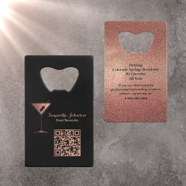 Rose Gold Glitter Event Bartender QR Code Geldbeutel Flaschenöffner