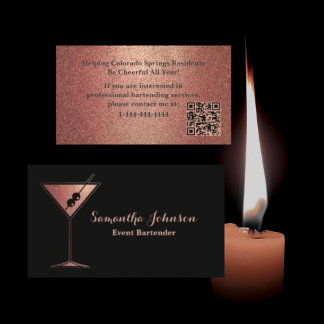 Rose Gold Glitter Event Bartender QR Code Visitenkarte
