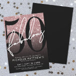 Rose Gold Glitter Fifty Fabulous 50th Birthday Einladung<br><div class="desc">Celebrate in style with this modern black and white Fabulous Birthday Party Invitation, perfect for a “Fifty and Fabulous” celebration or any milestone event. The design features a sleek faux rose gold glitter background that fades into a black gradient at the bottom for a bold, elegant look. A large black...</div>