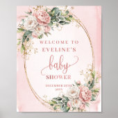 Rose Gold Glitter Floral Welcome Baby Shower Sign Poster (Vorne)