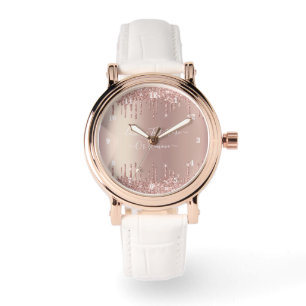 Rose Gold Glitter funkelnd Uhr mit individuellem T