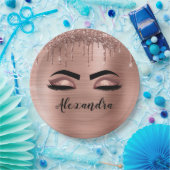 Rose Gold Glitter Funkelnde Wimpern Monogramm Name Pappteller (Party)