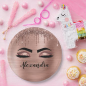 Rose Gold Glitter Funkelnde Wimpern Monogramm Name Pappteller (Party)