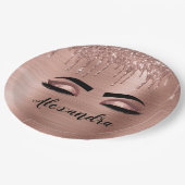 Rose Gold Glitter Funkelnde Wimpern Monogramm Name Pappteller (Schrägansicht)