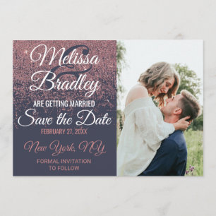 Rose Gold Glitter Funken Navy Blau Save the Dates Einladung