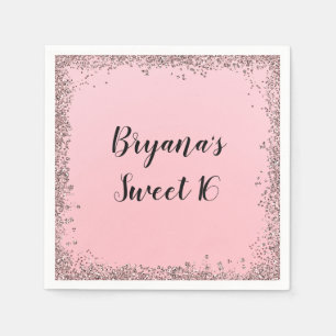 Rose Gold Glitter Glam Kante Sweet 16 Pink Party Serviette