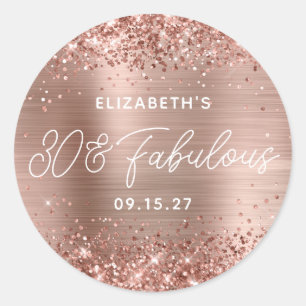 Rose Gold Glitter Glam Moderner Schriftzug 30 & Fa Runder Aufkleber