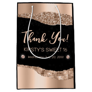 Rose Gold Glitter Glam Rand & Diamanten Sweet 16  Mittlere Geschenktüte