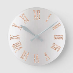Rose Gold Glitter Gray Silver Ombre Minimal Black Runde Wanduhr