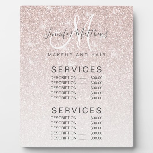 Rose Gold Glitter Hair Makeup Salon Price Menu Fotoplatte (Vorderseite)